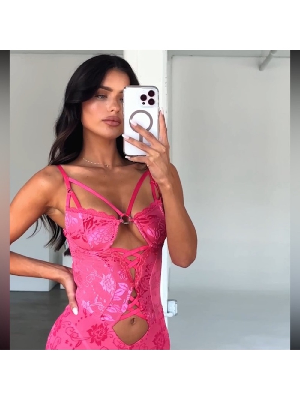 Outcast Avalon Lace Jumpsuit in Vibrant Pink - Picture 3 of 7